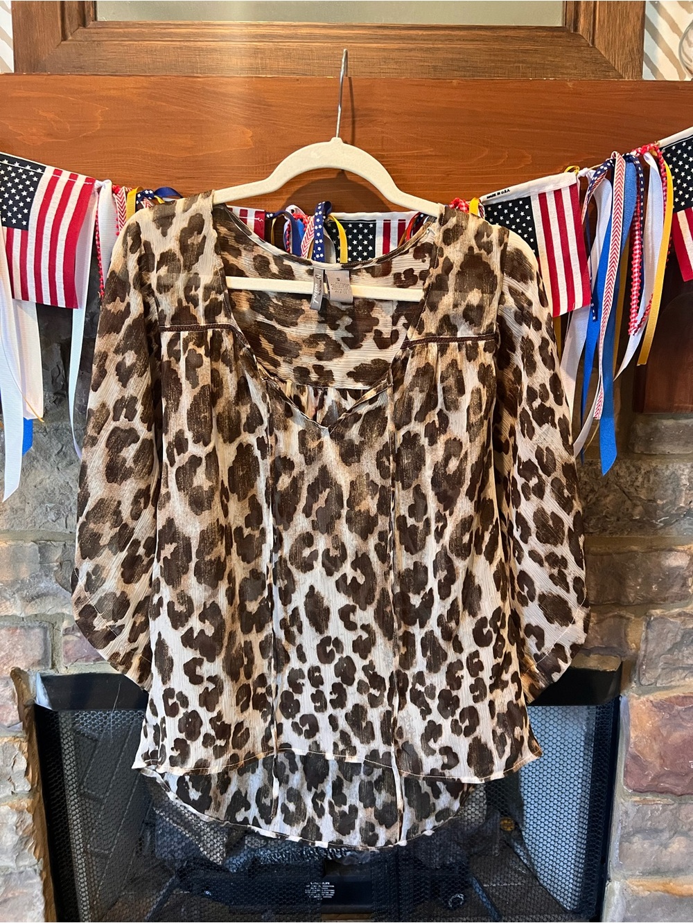 new directions Leopard Print V-Neck Blouse - Brown/Cream